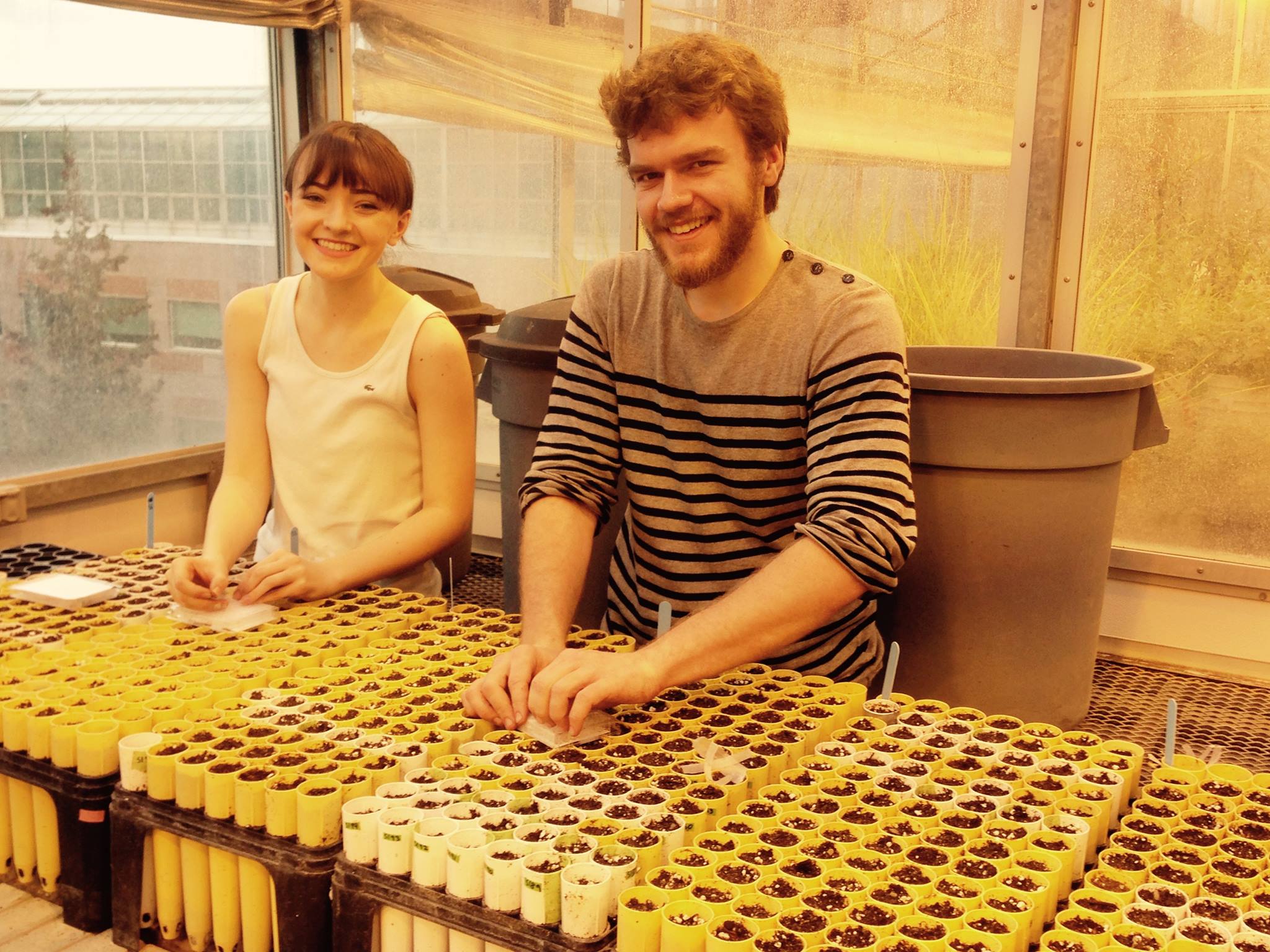 Madeline Peters and Colin Bonner plant generation 2 of Colin’s Assisted Gene Flow experiment.